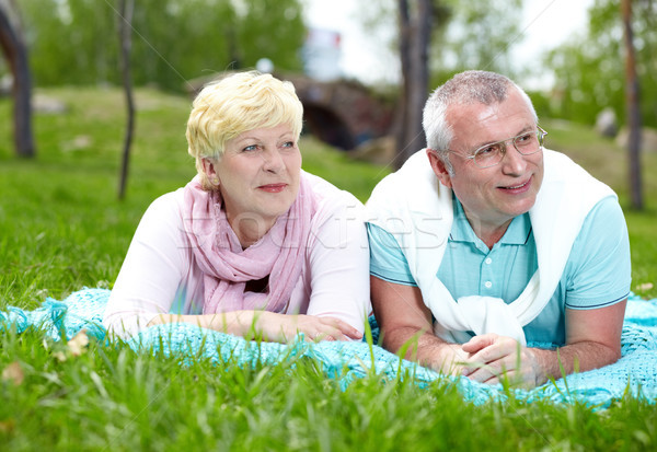 [[stock_photo]]: Herbe · heureux · maturité · couple · femme · parc