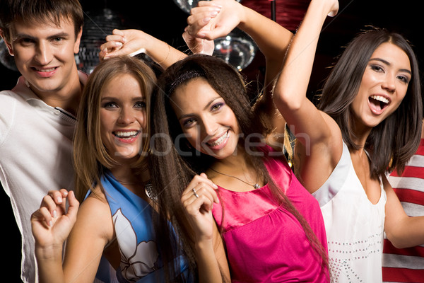 Mutlu dansçılar portre dört clubbing arkadaşlar Stok fotoğraf © pressmaster