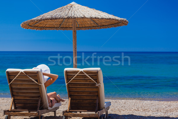 Stock photo: view of the beach with chairs and umbrellas