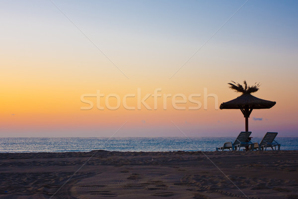 пляж мнение стульев небе закат Сток-фото © prg0383