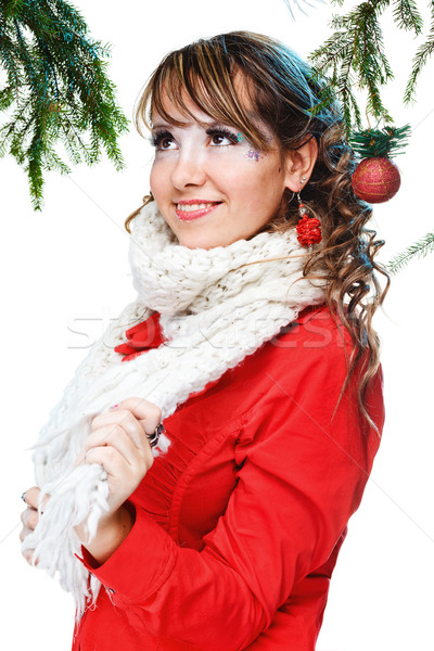 Stockfoto: Mooie · vrouw · warme · kleding · witte · meisje · model · winter