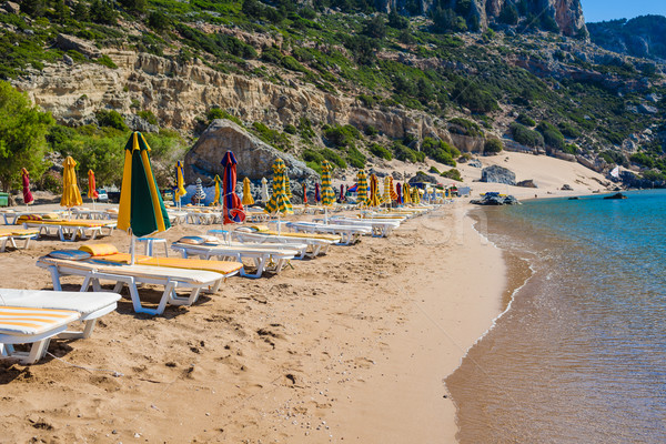 view of the beach with chairs and umbrellas Stock photo © prg0383