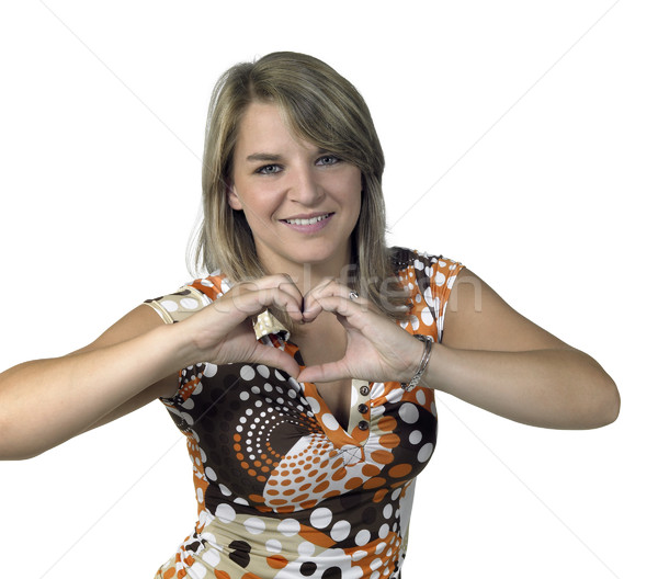 blond girl showing heart symbol with two hands Stock photo © prill