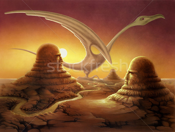 Surreal Landscape with Stone Sculptures Stock photo © prill