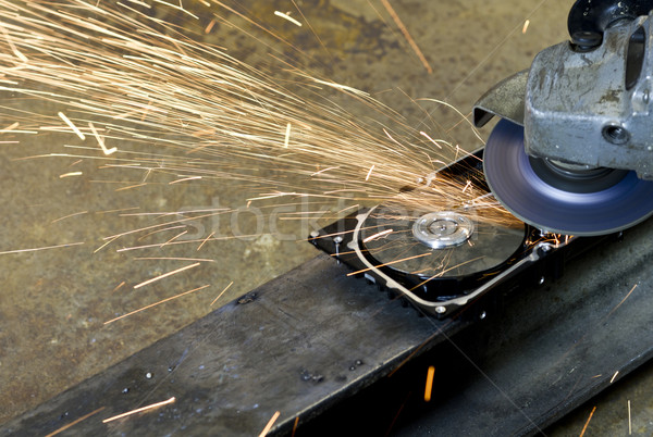 Stock foto: Festplatte · Laufwerk · Schleifer · Funken · rostigen · zurück