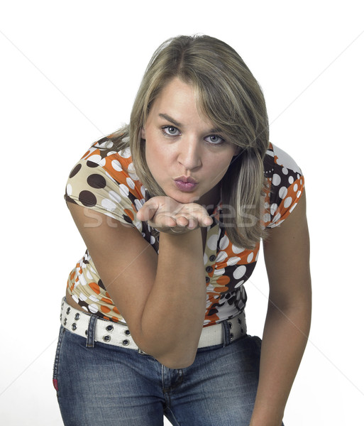 frontal blond girl blowing a kiss Stock photo © prill