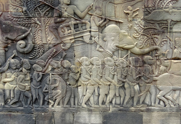 Relief piatră istoric templu angkor Cambogia Imagine de stoc © prill