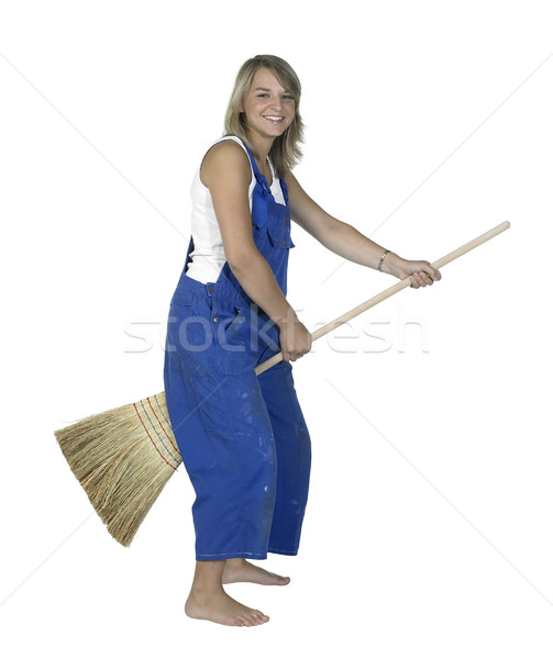 cute girl sitting on a besom Stock photo © prill