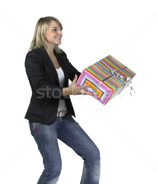 cute girl delivering or recieving a present Stock photo © prill