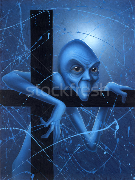 Twijfelen Blauw kabouter foto geschilderd me Stockfoto © prill