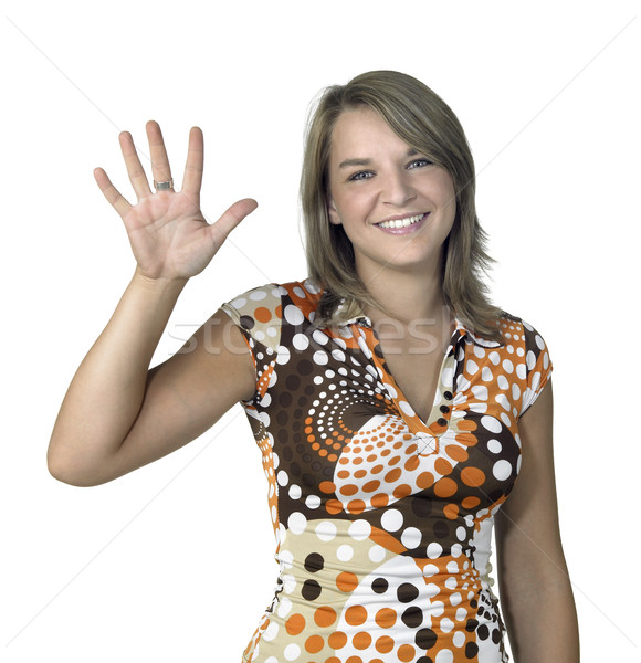 laughing girl showing open hand Stock photo © prill