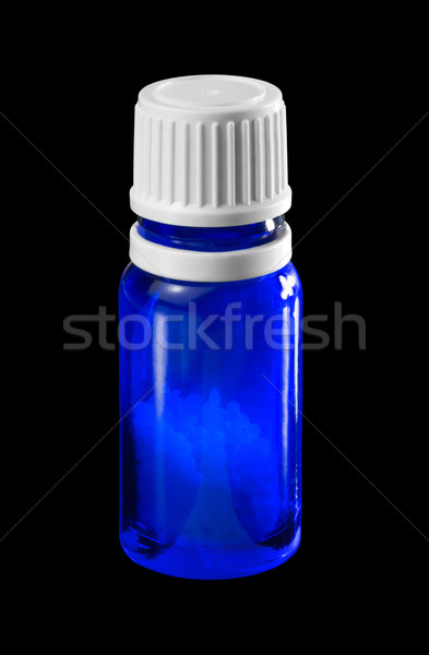 Foto stock: Pequeno · garrafa · azul · medicina · branco · limpar