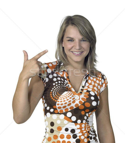 blond girl showing two fingers Stock photo © prill