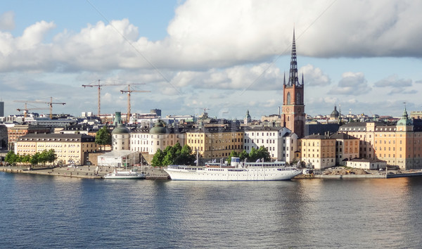 Stockholm városkép felhők épület utazás csónak Stock fotó © prill