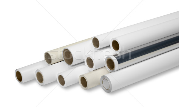 Nyomtatott tekercsek különböző nyomtatott média fehér hát Stock fotó © prill