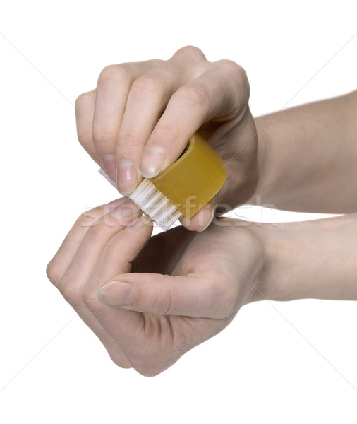 hands cleaning nails with a scrubber Stock photo © prill