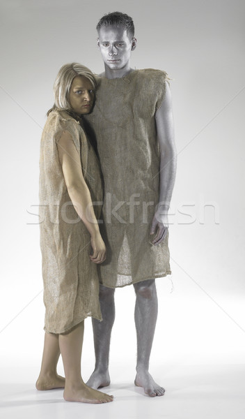 poor couple lean against each other Stock photo © prill