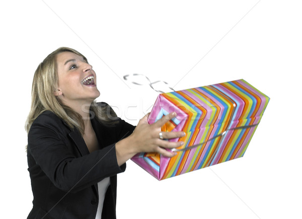 blond girl recieving a present Stock photo © prill