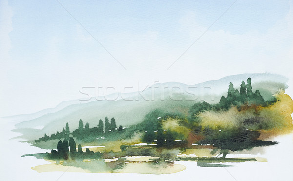 Toskana Wasserfarbe Malerei Landschaft Sommer Stock foto © prill