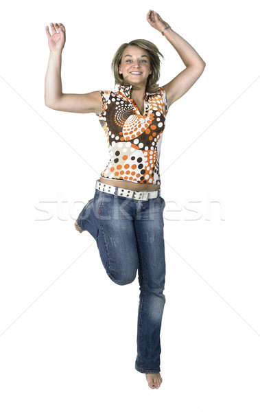 Stock photo: funny cute girl jumping around