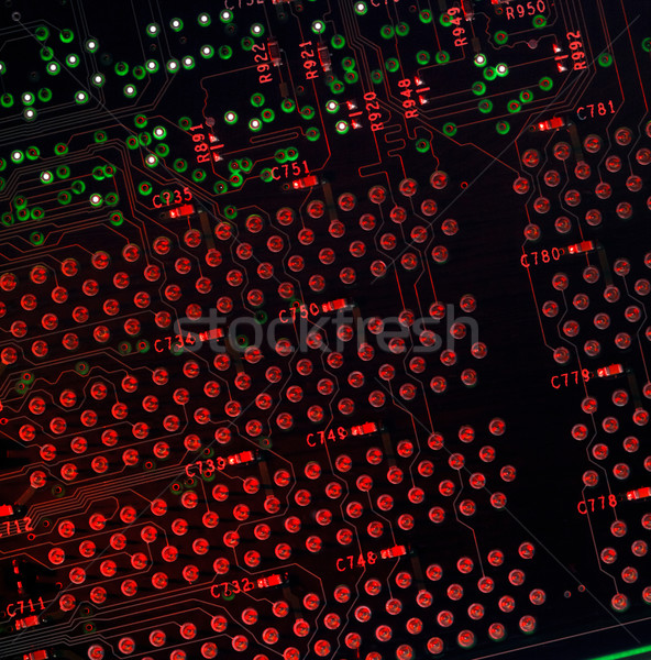 Circuit board Rood verlicht full frame detail printplaat Stockfoto © prill