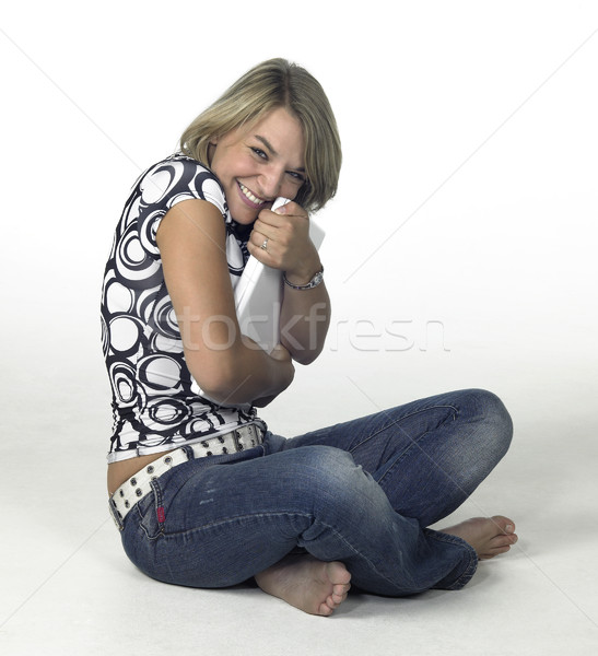 cute blonde girl loves her laptop Stock photo © prill