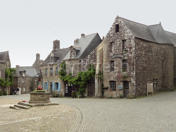 Foto stock: Vista · de · la · calle · idílico · medieval · pueblo · calle · piedra