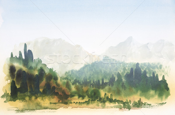 Toskana Wasserfarbe Malerei Landschaft Sommer Stock foto © prill