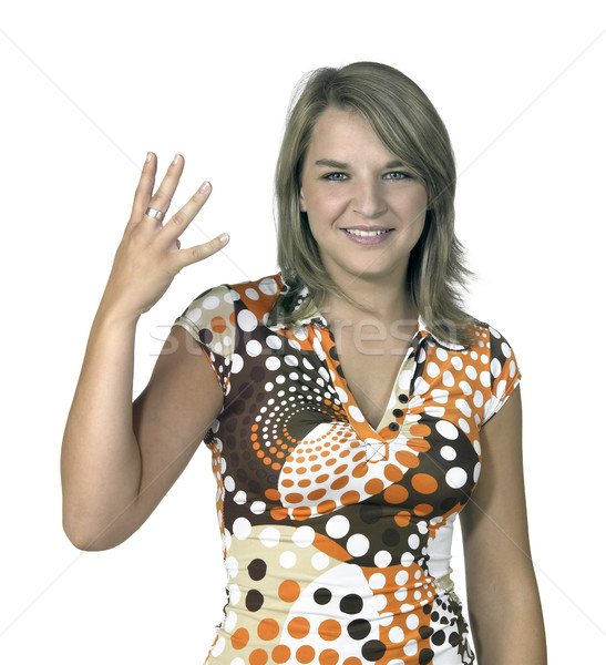 blond long-haired girl showing four fingers Stock photo © prill