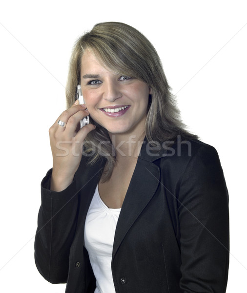 smiling girl with mobile phone on ear Stock photo © prill