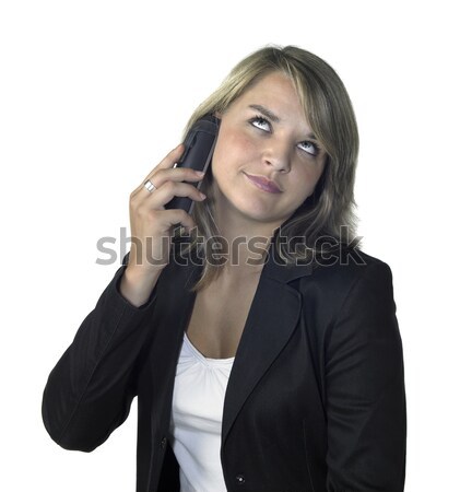 irritated business girl and mobile phone Stock photo © prill