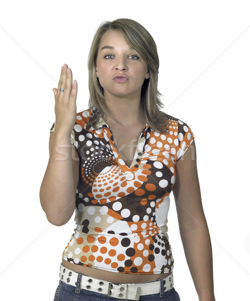 provocative blond girl showing flat hand Stock photo © prill