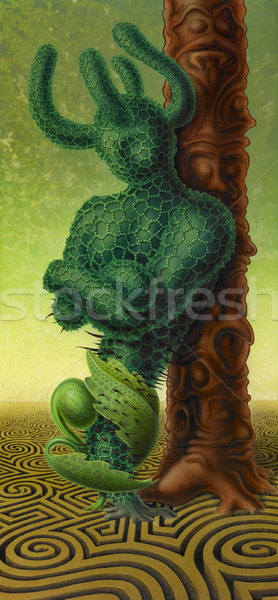 Dependenta suprarealist pictura ma artă verde Imagine de stoc © prill