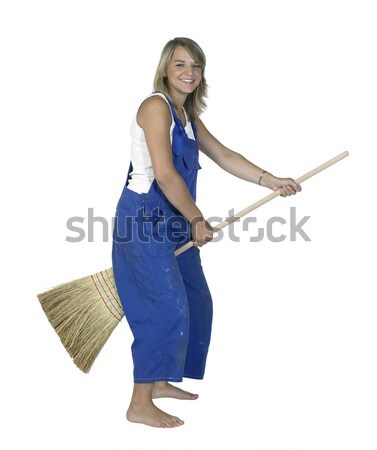 blond boilersuit girl with besom Stock photo © prill