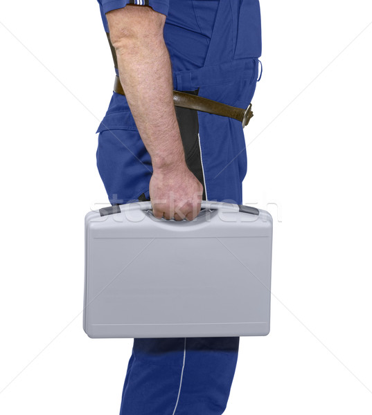 Handwerker Fall blau Anzug halten grau Stock foto © prill