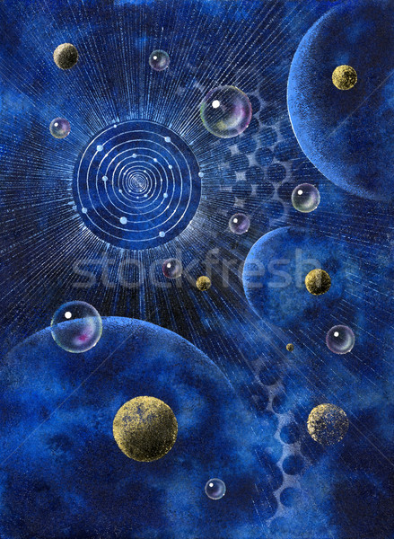 Foto stock: Abstrato · quadro · planetas · bubbles · pintado · me