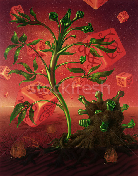 Surreal Bild Würfel Pflanzen gemalt me Stock foto © prill