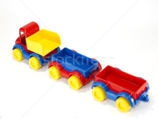 Stock photo: Toy car truck and trailer isolated on white background