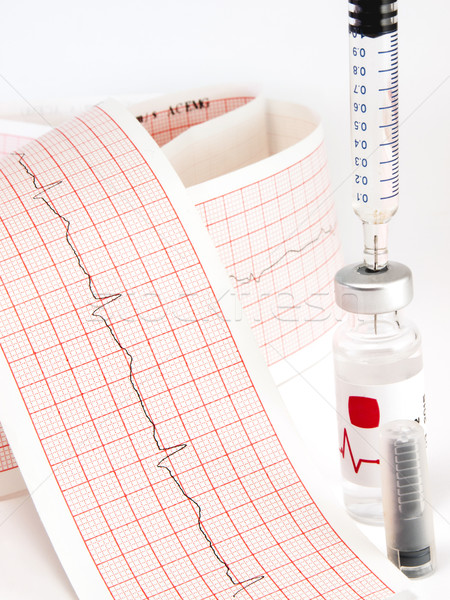 Syringe and vial on electrocardiograph. Stock photo © Pruser