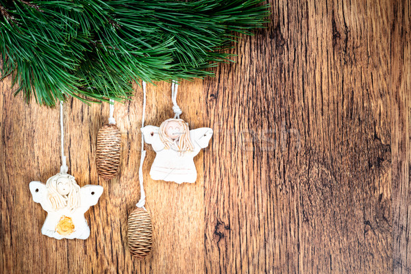 Christmas decoratie pine ambachten houten ruimte Stockfoto © przemekklos
