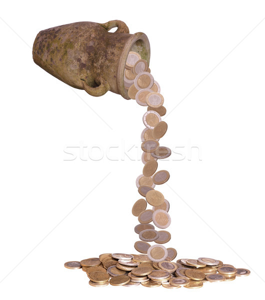 Monedas caer fuera jarrón metal arte Foto stock © pterwort