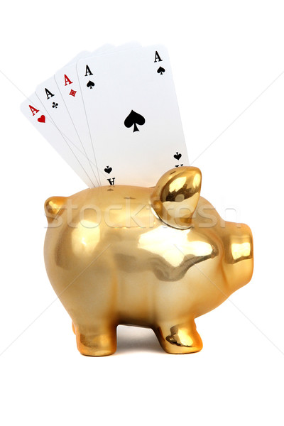 golden piggy bank with cards Stock photo © pterwort