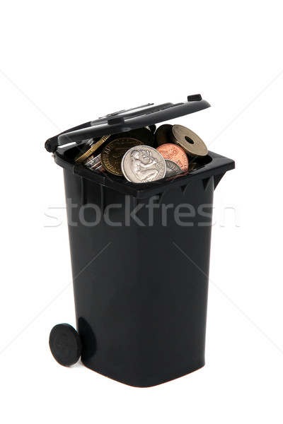 black rubbish bin with european coins on white Stock photo © pterwort