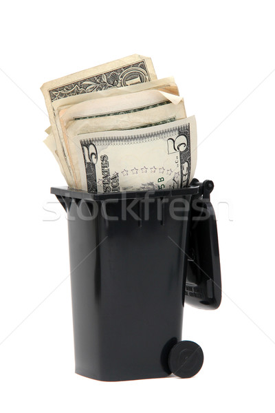 Bank jegyzetek fekete hulladék tároló fehér Stock fotó © pterwort