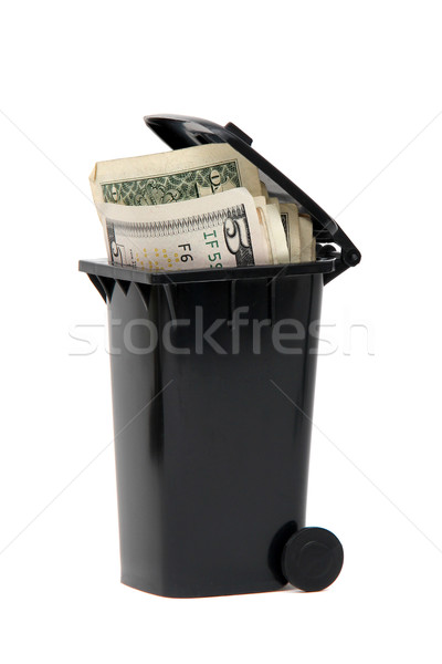 several bank notes in black rubbish bin on white Stock photo © pterwort