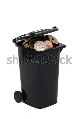 garbage bin filled with old european coins on white Stock photo © pterwort