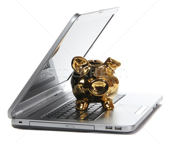 golden piggy bank on notebook Stock photo © pterwort