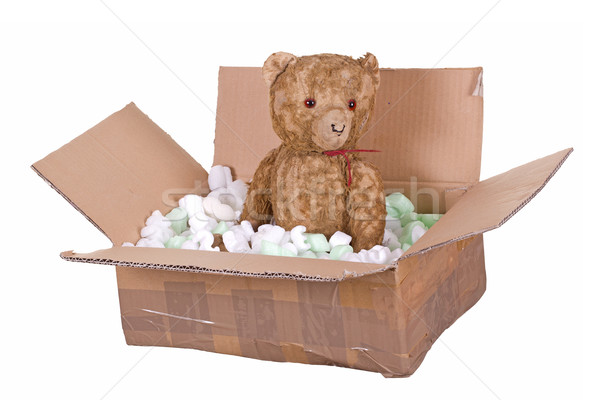 Miś karton zabawki ponosi biały stanie Zdjęcia stock © pterwort