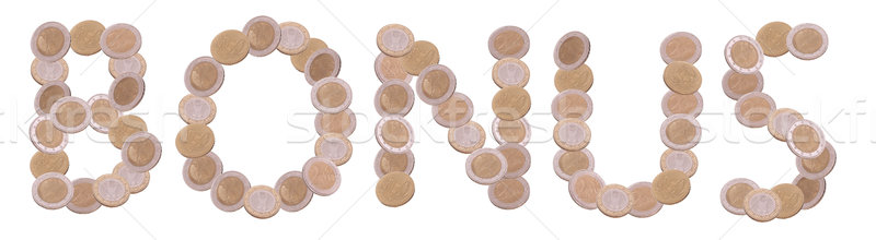 Prima scris monede alb afaceri metal Imagine de stoc © pterwort