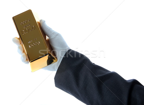 Goldbarren Hand Geschäftsmann weiß Hände Anzug Stock foto © pterwort